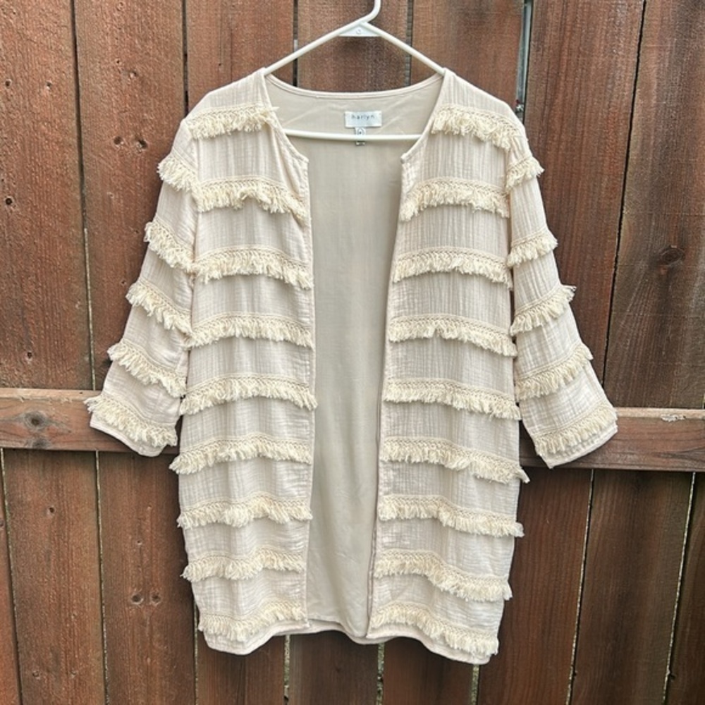 Anthropologie Harlyn Fringe Open Cardigan Blazer Size Medium